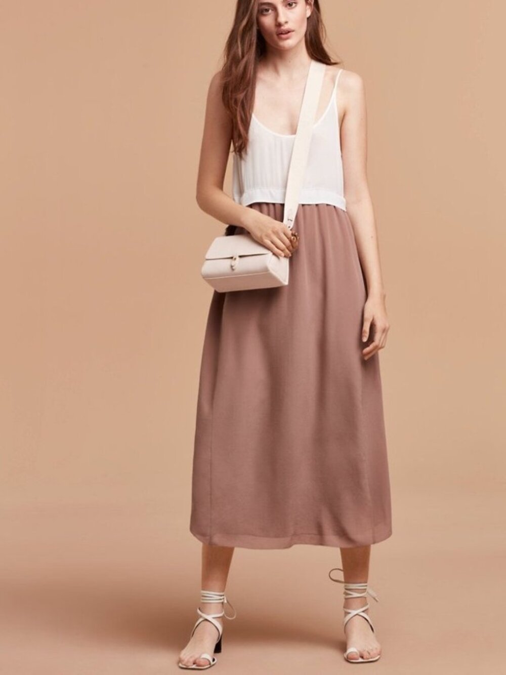 Wilfred Aritzia Bisous Silk Maxi Dress Cream/Rose Colorblock - XS